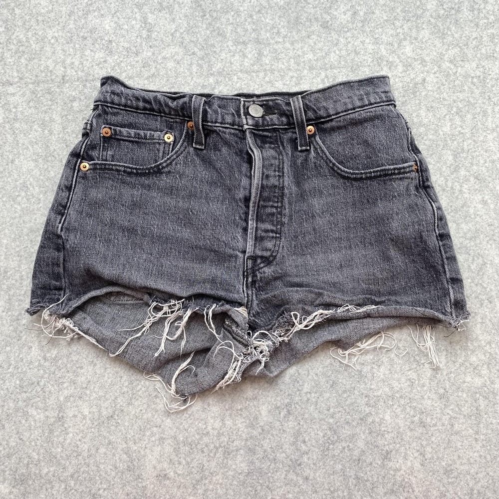 Levi's 501 Womens 28 Denim Shorts (26x2) Gray High Rise Cutoff Button Fly